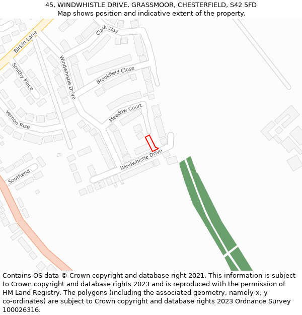 45, WINDWHISTLE DRIVE, GRASSMOOR, CHESTERFIELD, S42 5FD: Location map and indicative extent of plot