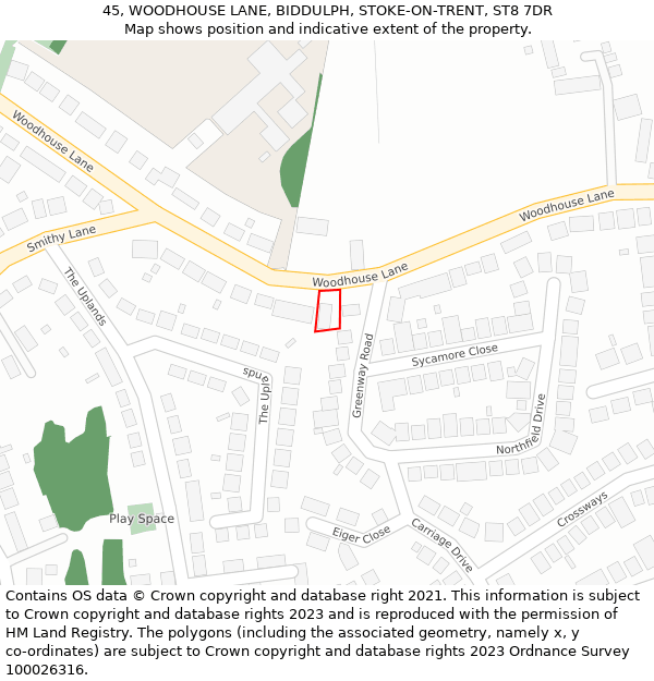 45, WOODHOUSE LANE, BIDDULPH, STOKE-ON-TRENT, ST8 7DR: Location map and indicative extent of plot
