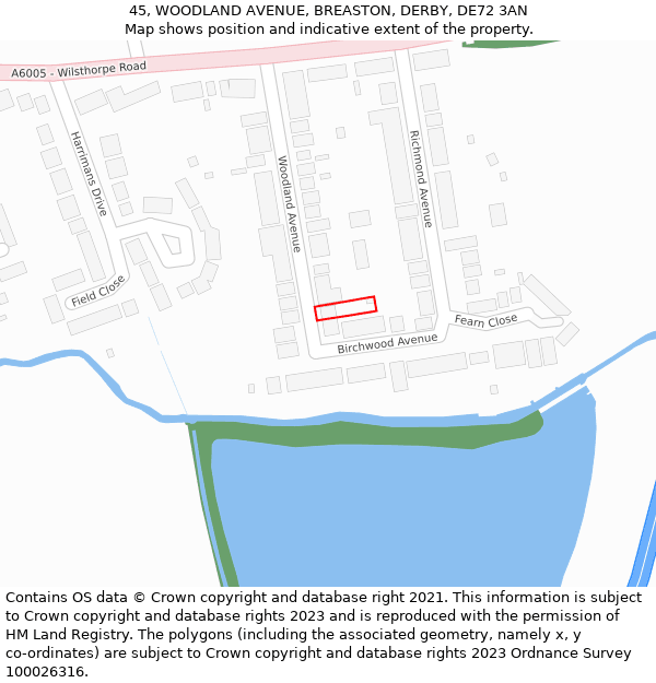 45, WOODLAND AVENUE, BREASTON, DERBY, DE72 3AN: Location map and indicative extent of plot