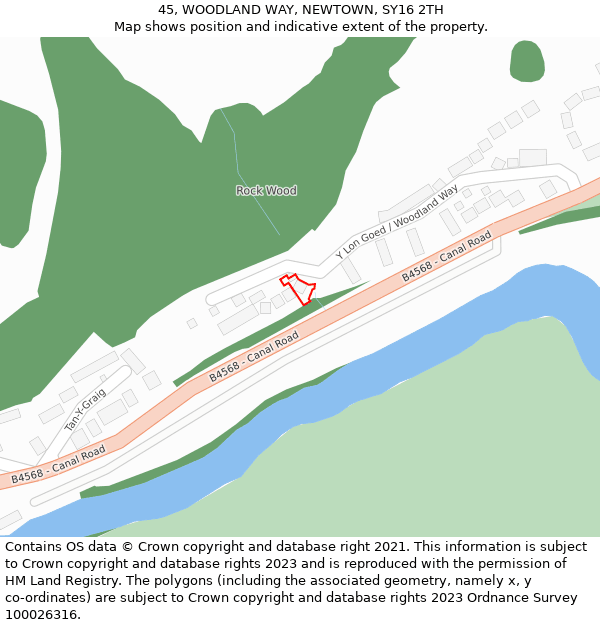 45, WOODLAND WAY, NEWTOWN, SY16 2TH: Location map and indicative extent of plot