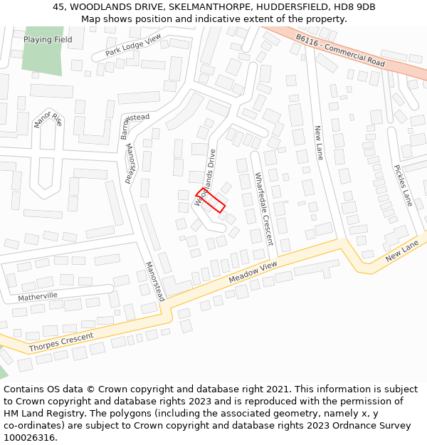 45, WOODLANDS DRIVE, SKELMANTHORPE, HUDDERSFIELD, HD8 9DB: Location map and indicative extent of plot