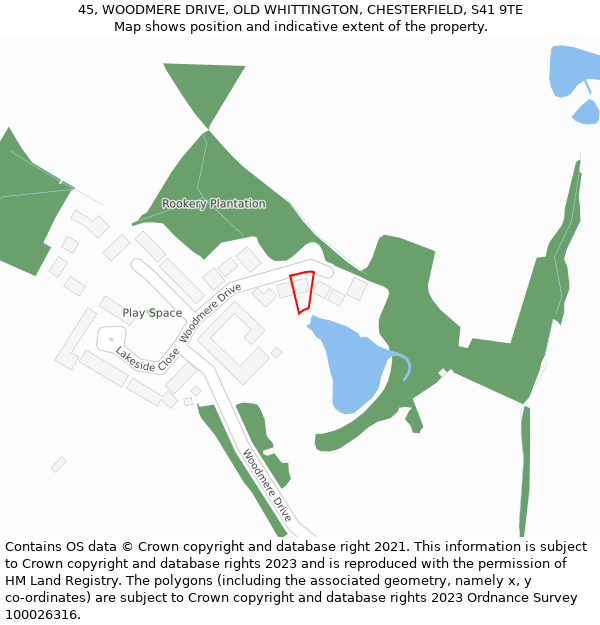 45, WOODMERE DRIVE, OLD WHITTINGTON, CHESTERFIELD, S41 9TE: Location map and indicative extent of plot