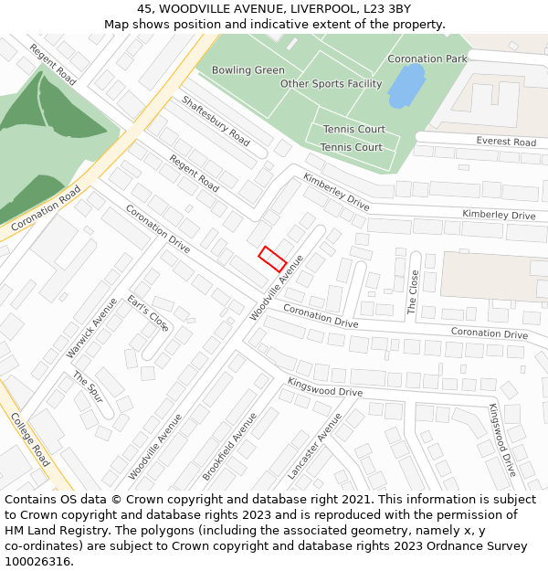 45, WOODVILLE AVENUE, LIVERPOOL, L23 3BY: Location map and indicative extent of plot