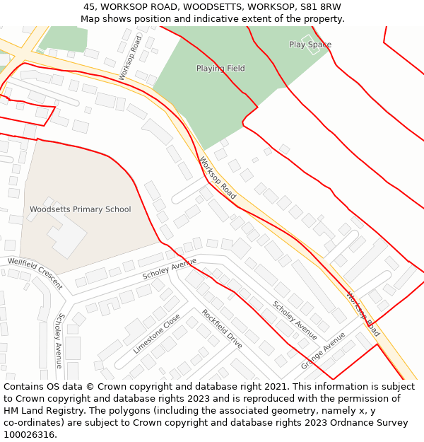 45, WORKSOP ROAD, WOODSETTS, WORKSOP, S81 8RW: Location map and indicative extent of plot