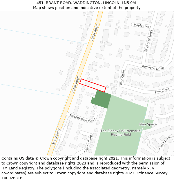 451, BRANT ROAD, WADDINGTON, LINCOLN, LN5 9AL: Location map and indicative extent of plot