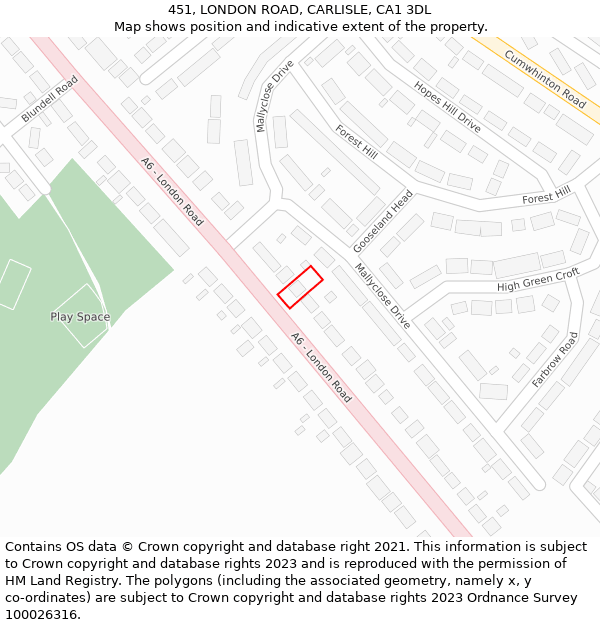 451, LONDON ROAD, CARLISLE, CA1 3DL: Location map and indicative extent of plot