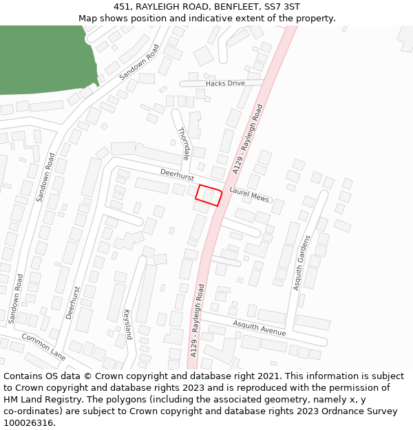 451, RAYLEIGH ROAD, BENFLEET, SS7 3ST: Location map and indicative extent of plot