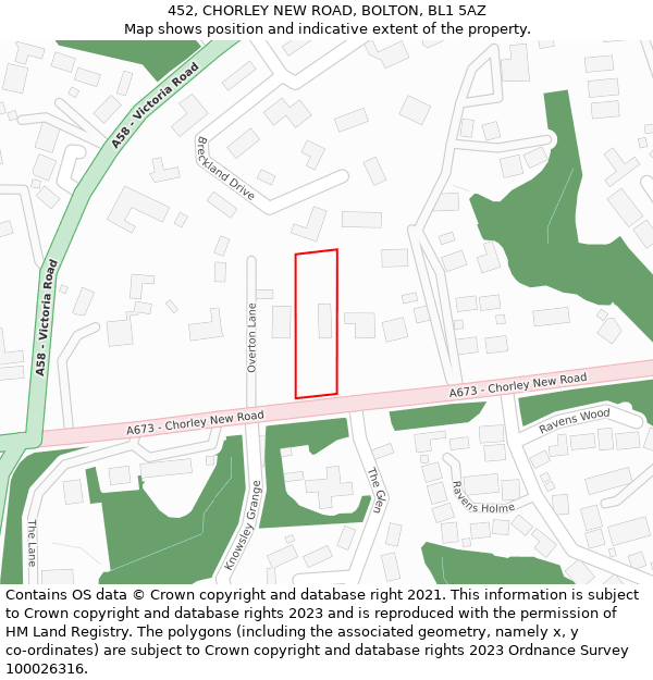 452, CHORLEY NEW ROAD, BOLTON, BL1 5AZ: Location map and indicative extent of plot