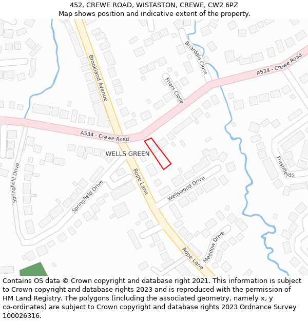 452, CREWE ROAD, WISTASTON, CREWE, CW2 6PZ: Location map and indicative extent of plot