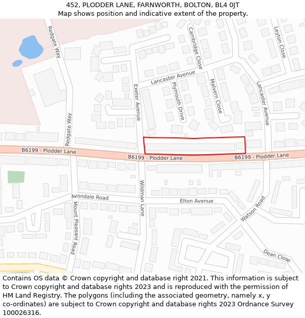 452, PLODDER LANE, FARNWORTH, BOLTON, BL4 0JT: Location map and indicative extent of plot