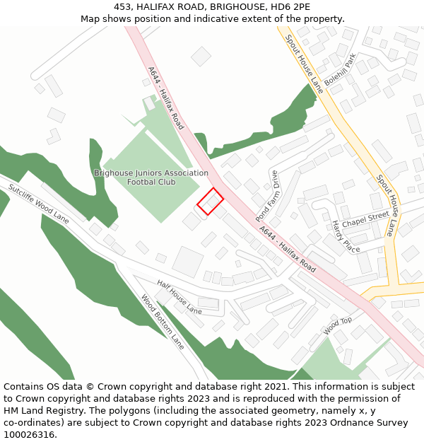 453, HALIFAX ROAD, BRIGHOUSE, HD6 2PE: Location map and indicative extent of plot