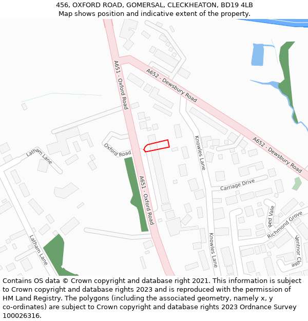 456, OXFORD ROAD, GOMERSAL, CLECKHEATON, BD19 4LB: Location map and indicative extent of plot