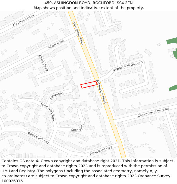 459, ASHINGDON ROAD, ROCHFORD, SS4 3EN: Location map and indicative extent of plot