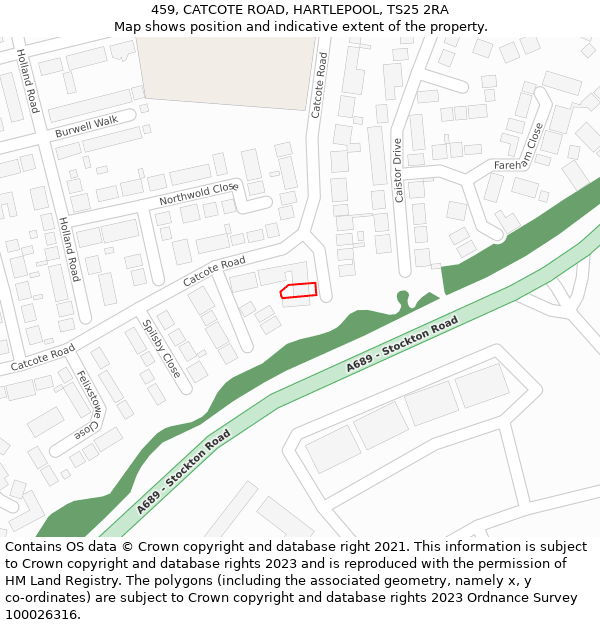 459, CATCOTE ROAD, HARTLEPOOL, TS25 2RA: Location map and indicative extent of plot