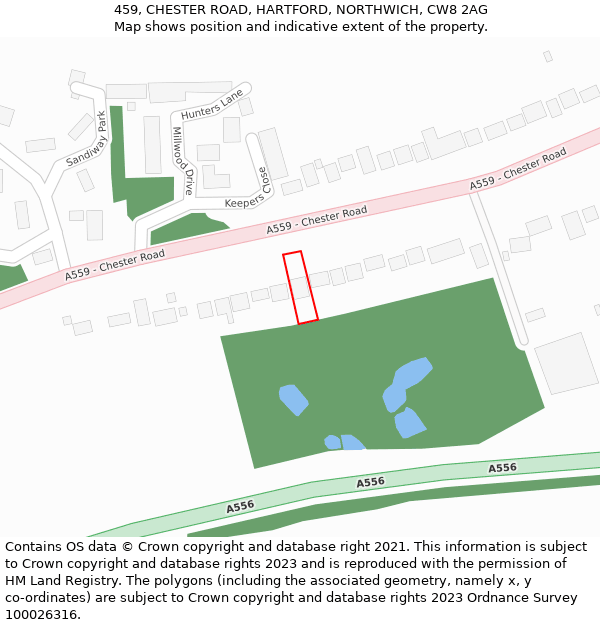 459, CHESTER ROAD, HARTFORD, NORTHWICH, CW8 2AG: Location map and indicative extent of plot