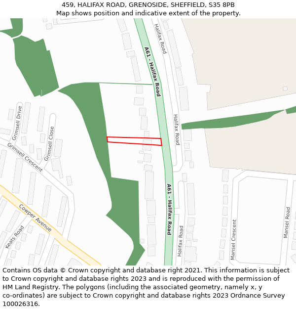 459, HALIFAX ROAD, GRENOSIDE, SHEFFIELD, S35 8PB: Location map and indicative extent of plot