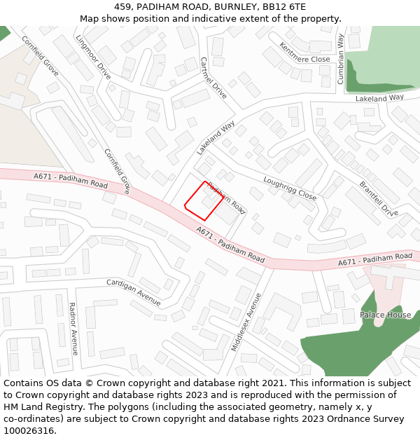 459, PADIHAM ROAD, BURNLEY, BB12 6TE: Location map and indicative extent of plot