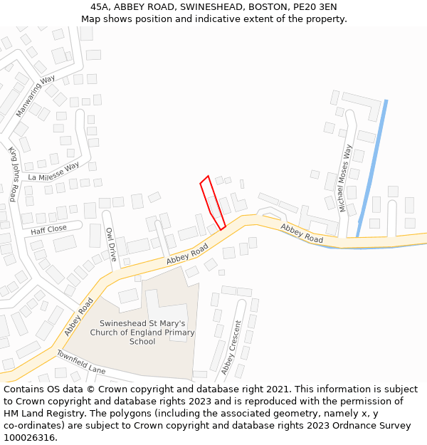 45A, ABBEY ROAD, SWINESHEAD, BOSTON, PE20 3EN: Location map and indicative extent of plot