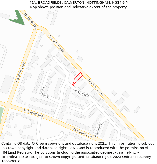 45A, BROADFIELDS, CALVERTON, NOTTINGHAM, NG14 6JP: Location map and indicative extent of plot