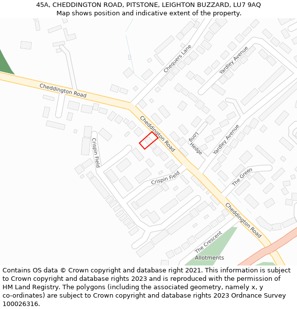 45A, CHEDDINGTON ROAD, PITSTONE, LEIGHTON BUZZARD, LU7 9AQ: Location map and indicative extent of plot