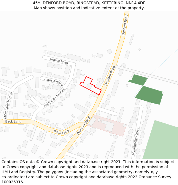 45A, DENFORD ROAD, RINGSTEAD, KETTERING, NN14 4DF: Location map and indicative extent of plot
