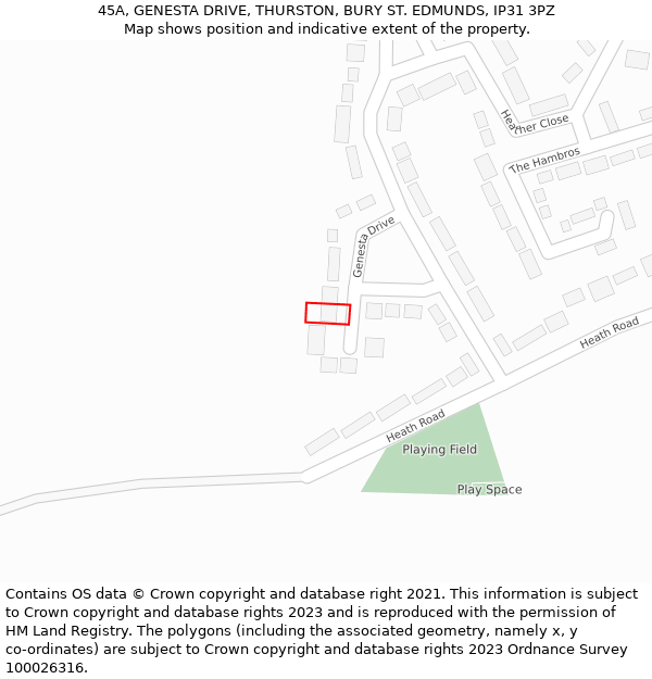 45A, GENESTA DRIVE, THURSTON, BURY ST. EDMUNDS, IP31 3PZ: Location map and indicative extent of plot