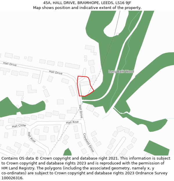 45A, HALL DRIVE, BRAMHOPE, LEEDS, LS16 9JF: Location map and indicative extent of plot