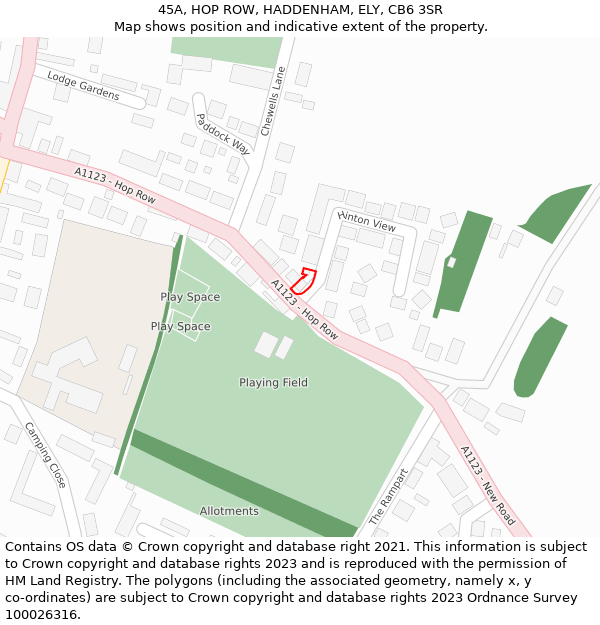 45A, HOP ROW, HADDENHAM, ELY, CB6 3SR: Location map and indicative extent of plot