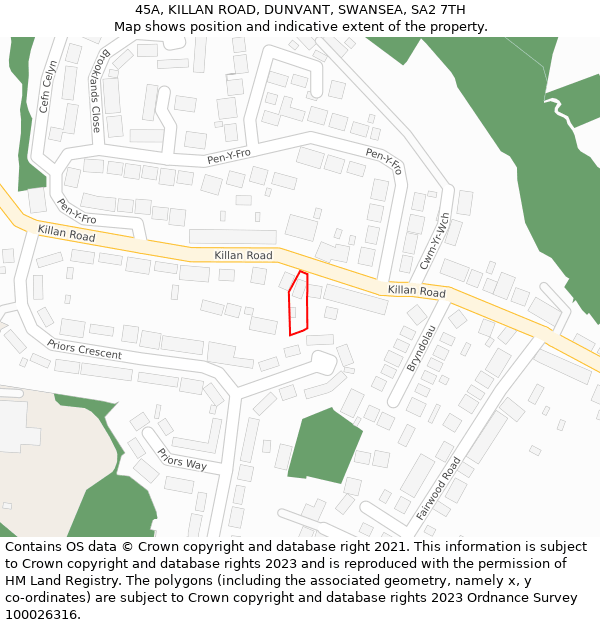 45A, KILLAN ROAD, DUNVANT, SWANSEA, SA2 7TH: Location map and indicative extent of plot