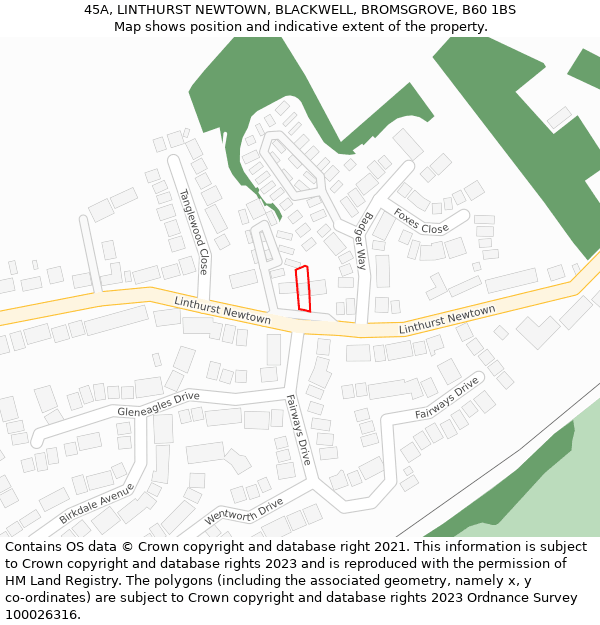 45A, LINTHURST NEWTOWN, BLACKWELL, BROMSGROVE, B60 1BS: Location map and indicative extent of plot