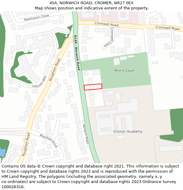 45A, NORWICH ROAD, CROMER, NR27 0EX: Location map and indicative extent of plot