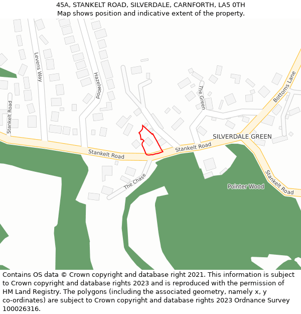 45A, STANKELT ROAD, SILVERDALE, CARNFORTH, LA5 0TH: Location map and indicative extent of plot