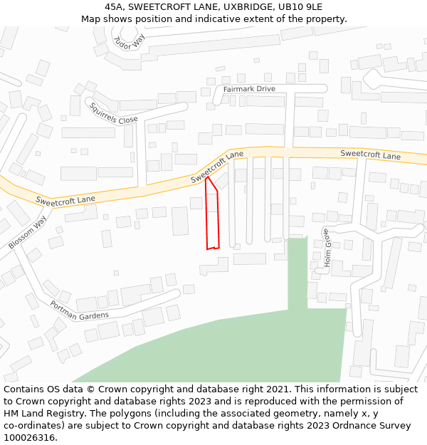 45A, SWEETCROFT LANE, UXBRIDGE, UB10 9LE: Location map and indicative extent of plot