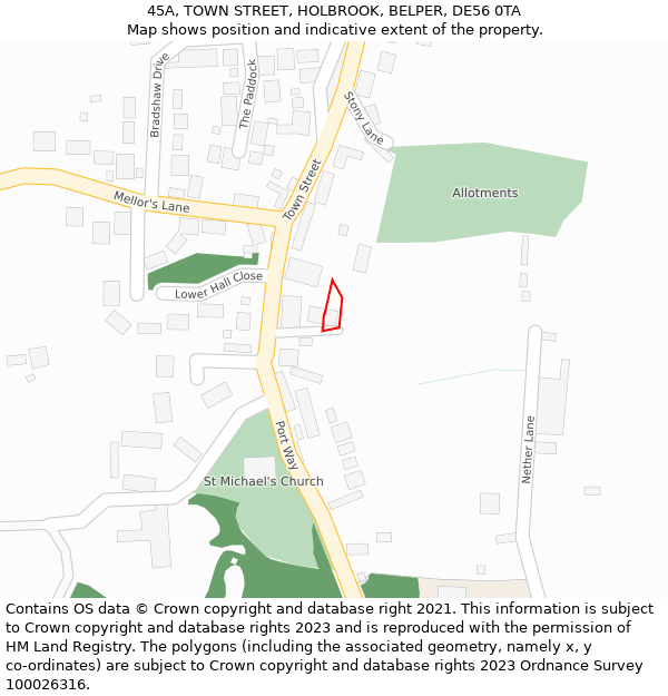 45A, TOWN STREET, HOLBROOK, BELPER, DE56 0TA: Location map and indicative extent of plot