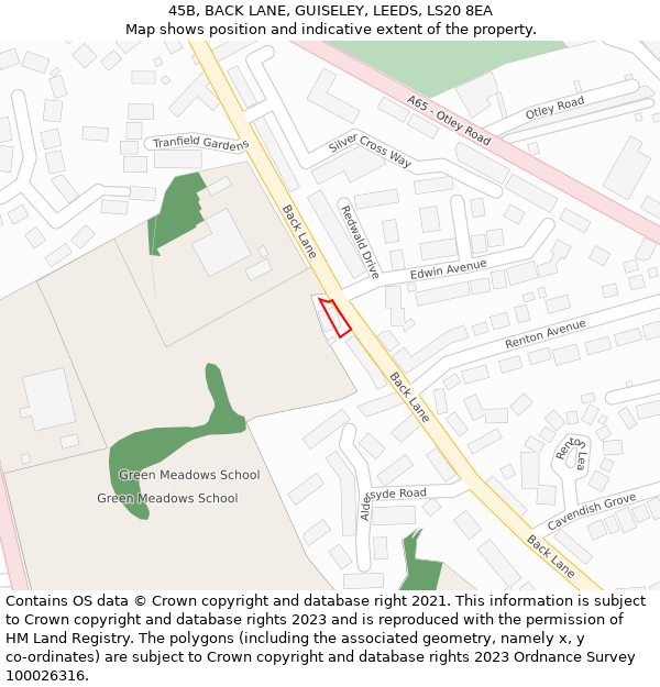 45B, BACK LANE, GUISELEY, LEEDS, LS20 8EA: Location map and indicative extent of plot