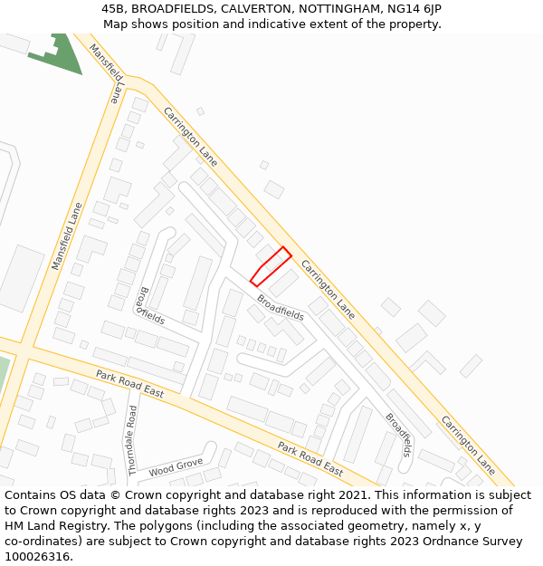 45B, BROADFIELDS, CALVERTON, NOTTINGHAM, NG14 6JP: Location map and indicative extent of plot