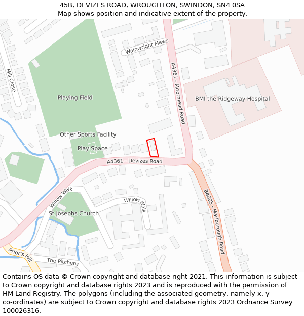 45B, DEVIZES ROAD, WROUGHTON, SWINDON, SN4 0SA: Location map and indicative extent of plot