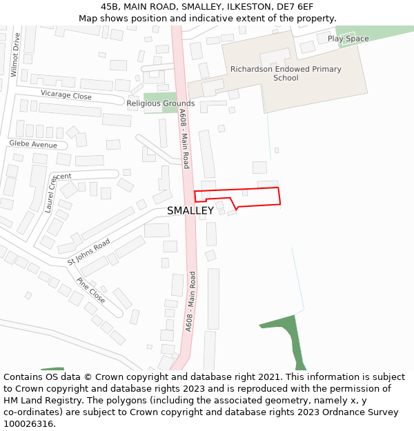 45B, MAIN ROAD, SMALLEY, ILKESTON, DE7 6EF: Location map and indicative extent of plot
