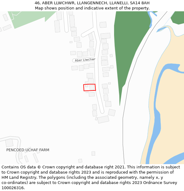 46, ABER LLWCHWR, LLANGENNECH, LLANELLI, SA14 8AH: Location map and indicative extent of plot
