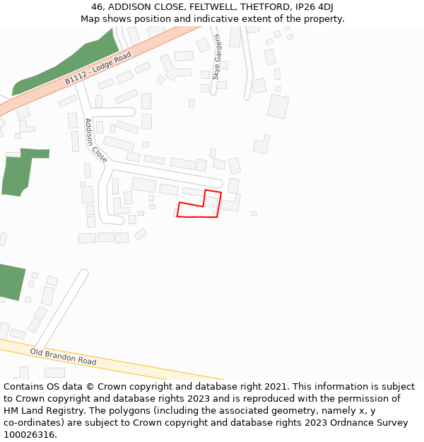 46, ADDISON CLOSE, FELTWELL, THETFORD, IP26 4DJ: Location map and indicative extent of plot