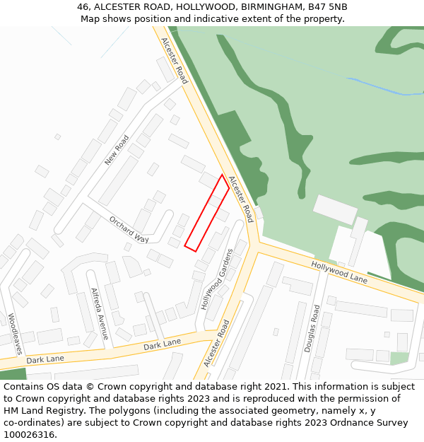 46, ALCESTER ROAD, HOLLYWOOD, BIRMINGHAM, B47 5NB: Location map and indicative extent of plot