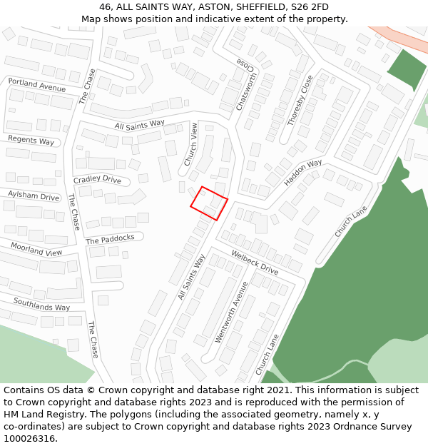 46, ALL SAINTS WAY, ASTON, SHEFFIELD, S26 2FD: Location map and indicative extent of plot