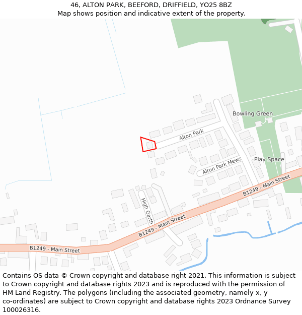 46, ALTON PARK, BEEFORD, DRIFFIELD, YO25 8BZ: Location map and indicative extent of plot