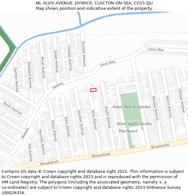 46, ALVIS AVENUE, JAYWICK, CLACTON-ON-SEA, CO15 2JU: Location map and indicative extent of plot