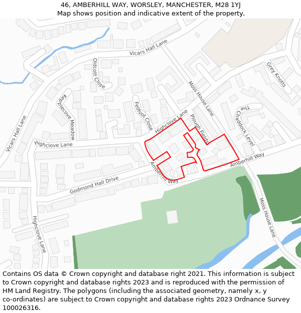 46, AMBERHILL WAY, WORSLEY, MANCHESTER, M28 1YJ: Location map and indicative extent of plot