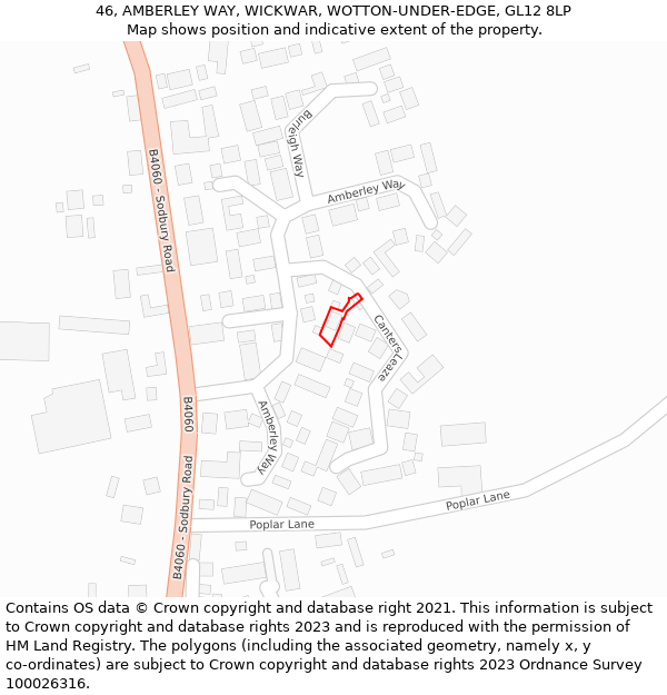 46, AMBERLEY WAY, WICKWAR, WOTTON-UNDER-EDGE, GL12 8LP: Location map and indicative extent of plot