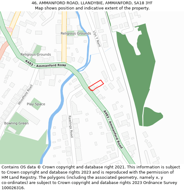 46, AMMANFORD ROAD, LLANDYBIE, AMMANFORD, SA18 3YF: Location map and indicative extent of plot