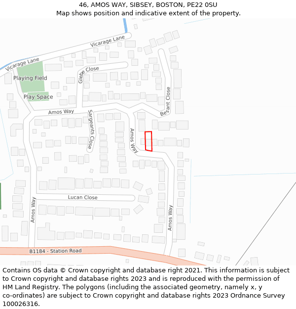 46, AMOS WAY, SIBSEY, BOSTON, PE22 0SU: Location map and indicative extent of plot