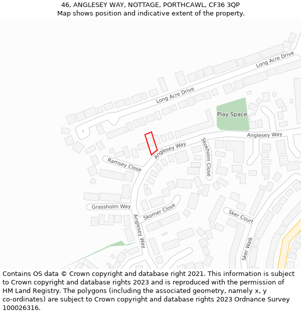 46, ANGLESEY WAY, NOTTAGE, PORTHCAWL, CF36 3QP: Location map and indicative extent of plot