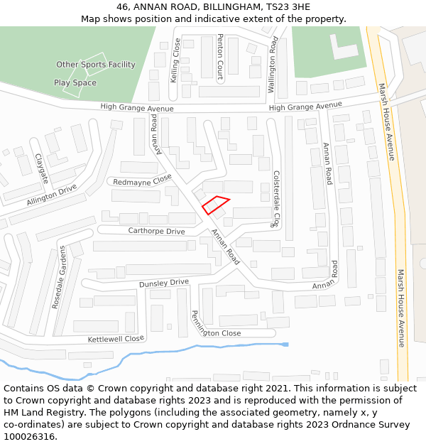 46, ANNAN ROAD, BILLINGHAM, TS23 3HE: Location map and indicative extent of plot